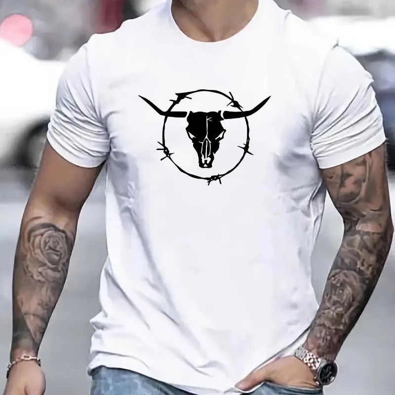 

Bullhead Bone Pattern 3D Printed Sports Round Neck Short Sleeved Fashionable Casual Loose Breathable Quick Drying T-shirt Top