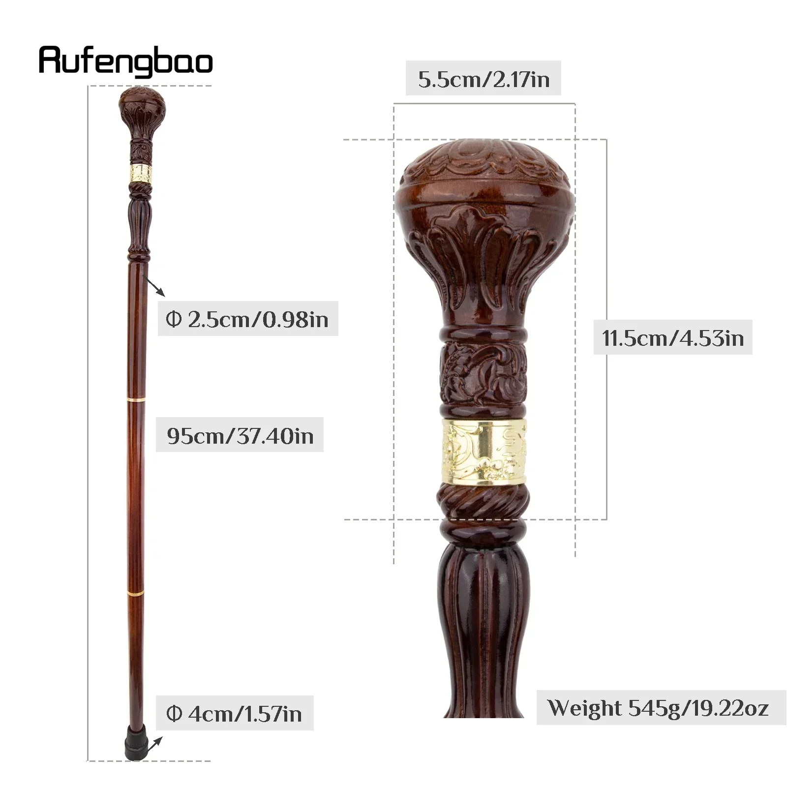 Brown Creative Round Wooden Fashion Walking Stick Decorative Cospaly Wood Walking Cane Halloween Mace Wand Crosier 95cm view 2