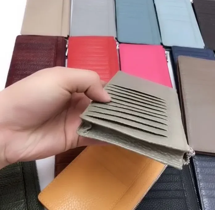 Multiple Colors Women's Genuine Leather Long Zipper Mobile Wallet Feel Cowhide Men's Large Capacity Card Bag 2-In-1