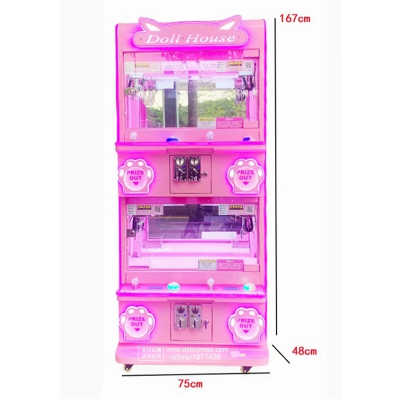 

Children Adults Play Mini Gift Doll Toy Vending Cranes Claw Machine Coin Operated Small Candy Grabber Pink Arcade Game Machine