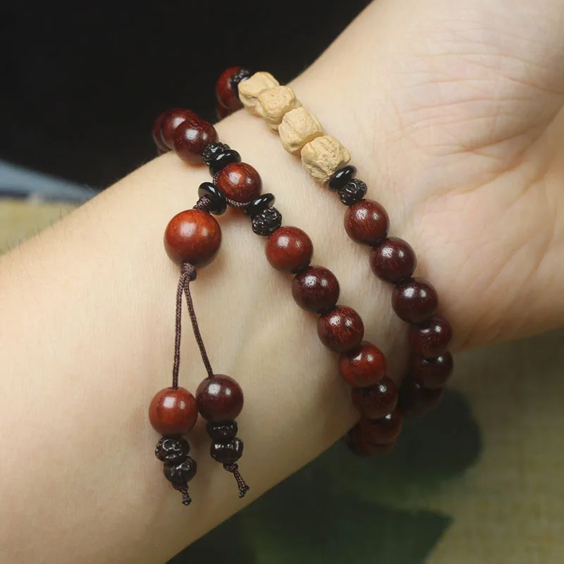 Zen Red Sandalwood 8mm Double Circle Buddha Beads Bracelet Small Ruyi Passion Fruit Seed Mori Style Crafts Gift