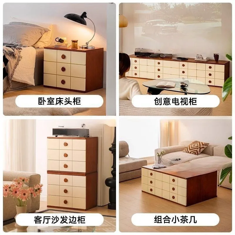 Retro solid wood chest cabinet Home living room module TV cabinet Dining side