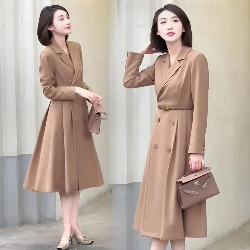 

Slimming Effect High Waist A-Line Midi Dress Suit Jacket Splicing Fashionable Spring Autumn Women's Korean Style Commute Dress