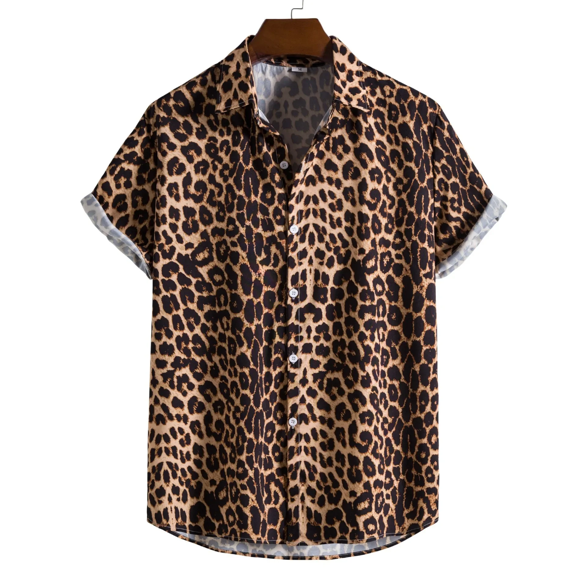 Camisa camiseta nova tendência da moda masculina impressão digital leopardo impressão camisa de manga curta