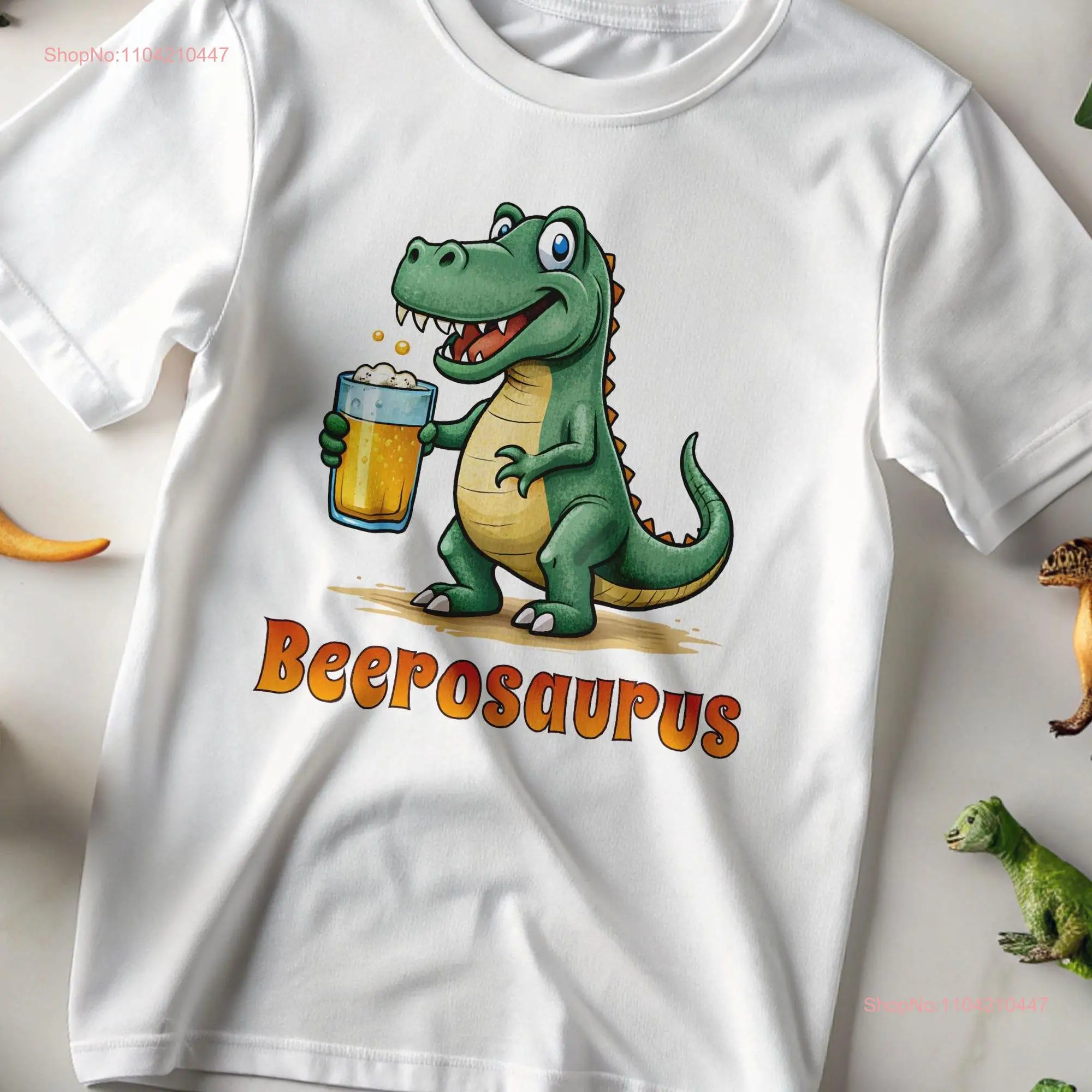 Beerosaurus T Shirt Dinosaur and beer lover Minimalist Casual tee long or short sleeves