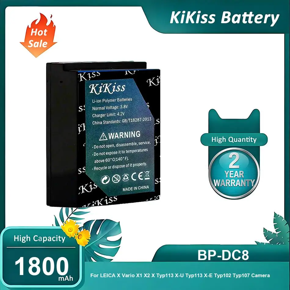 

KiKiss Battery For LEICA X Vario X1 X2 X Typ113 X-U Typ113 X-E Typ102 Typ107 Camera,BP-DC8,1800mAh