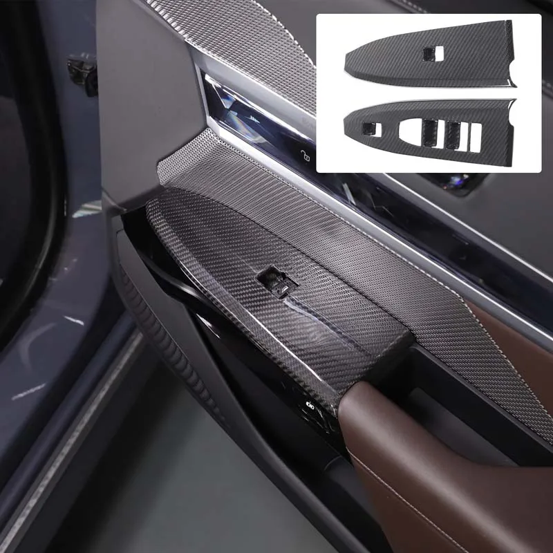 

2-piece Set Real carbon fiber For BMW 7 Series G70 2023+Car glass lifting button frame decorative sticker protection accessories