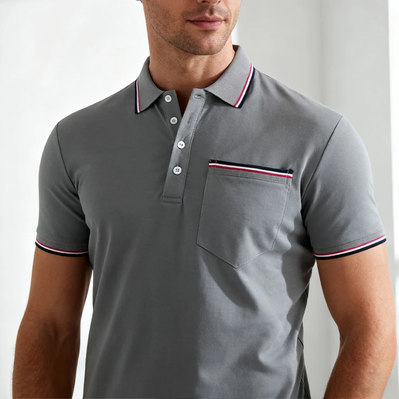 2025 Men's Polo Summer Short Sleeve Casual Breathable Comfortable Polo Shirt Solid Color With Chest Pocket T-Shirts Dropshipping