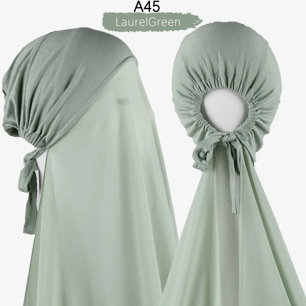 Muslim women chiffon hijab with Cap  Chiffon hijabs with Caps Instant Hijab With bonnet Pin Free Chiffon Hijabs With Inner Caps