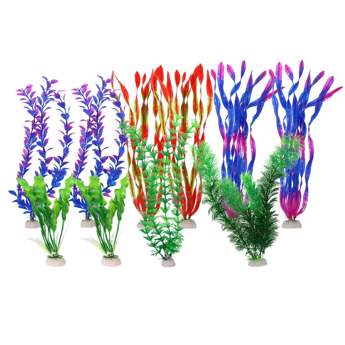 10pcs Lifelike Artificial Aquarium Plants with Heavy Ceramic Bases for Fish Tank Aquascaping & Water Grass Decor