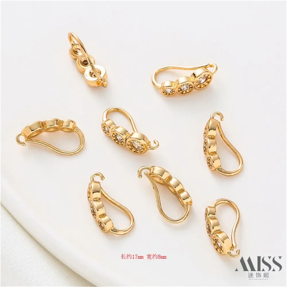 

14K Copper-clad Real Gold Inlaid with Three Zircon Rings, Handmade DIY Earrings, Accessories, Materials