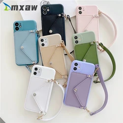 Wallets Card Case For Samsung Galaxy A71 A51 A01 A21 A41 A31 A21S A70 A20E M10 A10 Strap portable Holder Cover+Silicone Lanyard