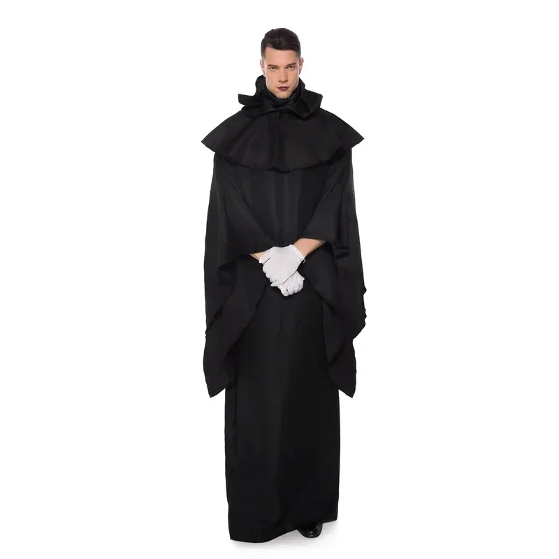 Medieval Halloween Christian Friar Cosplay Costumes Wizard Witch Hooded Robes Dress Outfits