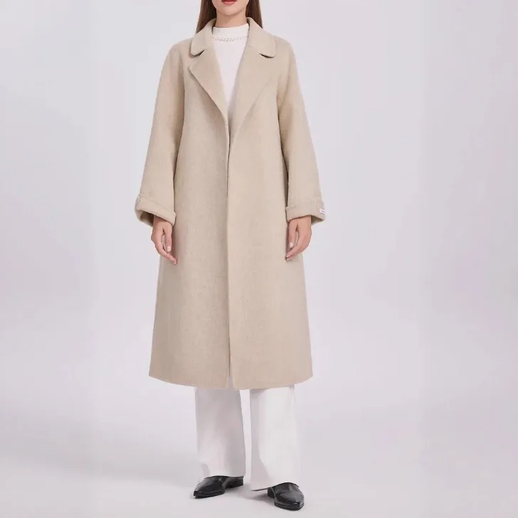 2025 Cappotto lungo in lana tinta unita elegante e semplice da donna autunno/inverno nuovo cappotto lungo con colletto casual