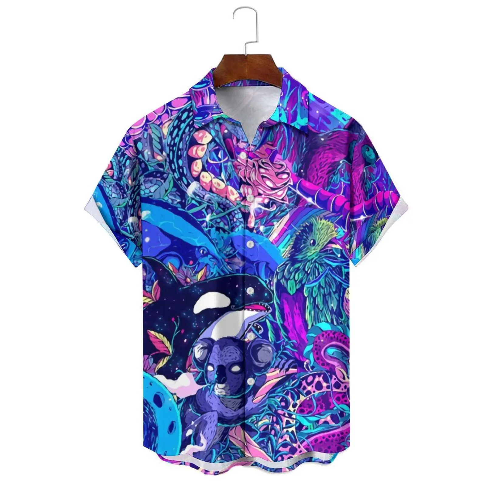 

Stylish Summer Men's/Women's Cartoon Abstract Illustration Printed Bright Eye Casual Loose Everyday Lapel Short-Sleeved Shirt