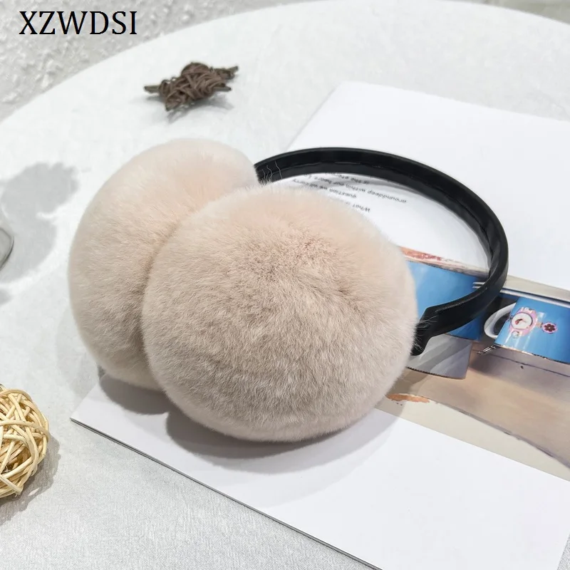 Women 100% Natural Real Rex Rabbit Fur Earmuffs Winter Fashion Girls Rex Rabbit Fur Earmuff Russian Plush Fur Earflap
