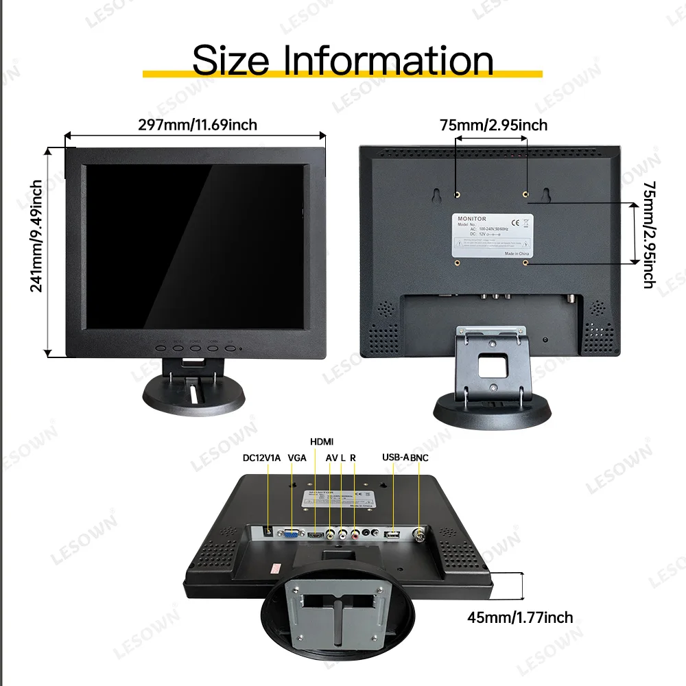 Imagem -06 - Lesown-monitor de Tela Lcd Pequena Tela de Computador Desktop Alto-falante Embutido Vga Hdmi av Interface Bnc Ips 1024x768 hd 12