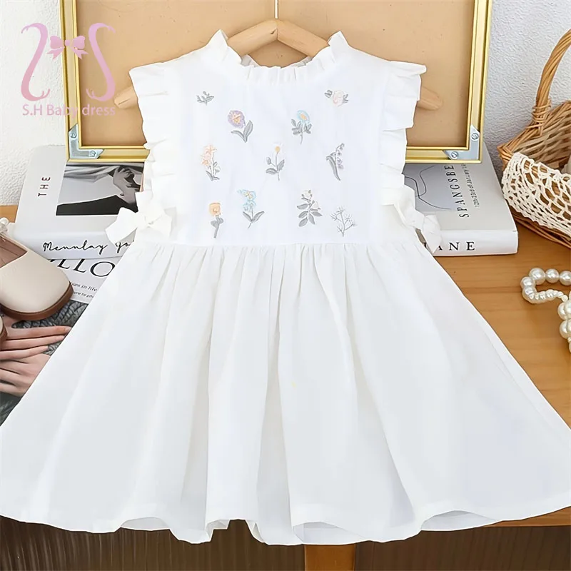 Baby Girl Summer Sleeveless Embroidered Dress Fashionable Children Soft Cotton Clothing Toddler Flower Dresses Newborn Costume