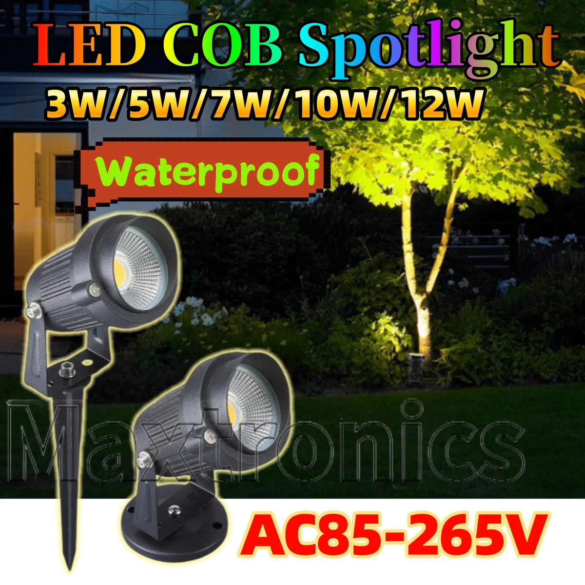 AC85-265V LED COB Spotlight 3/ 5/7/10/12W Outdoor Spike Lawn Lamp Waterproof Lighting Garden Path Tree Light Landscape Lighting