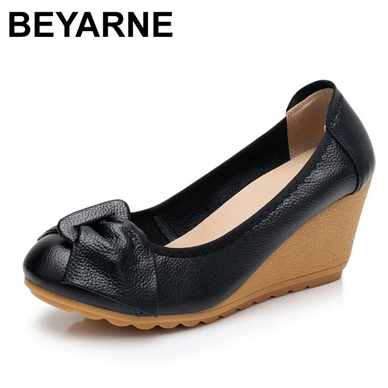 BEYARNE High heels white medium pumps yellow beige cheap wedge 3 inch black without lace size 4 34 luxury brand women shoes