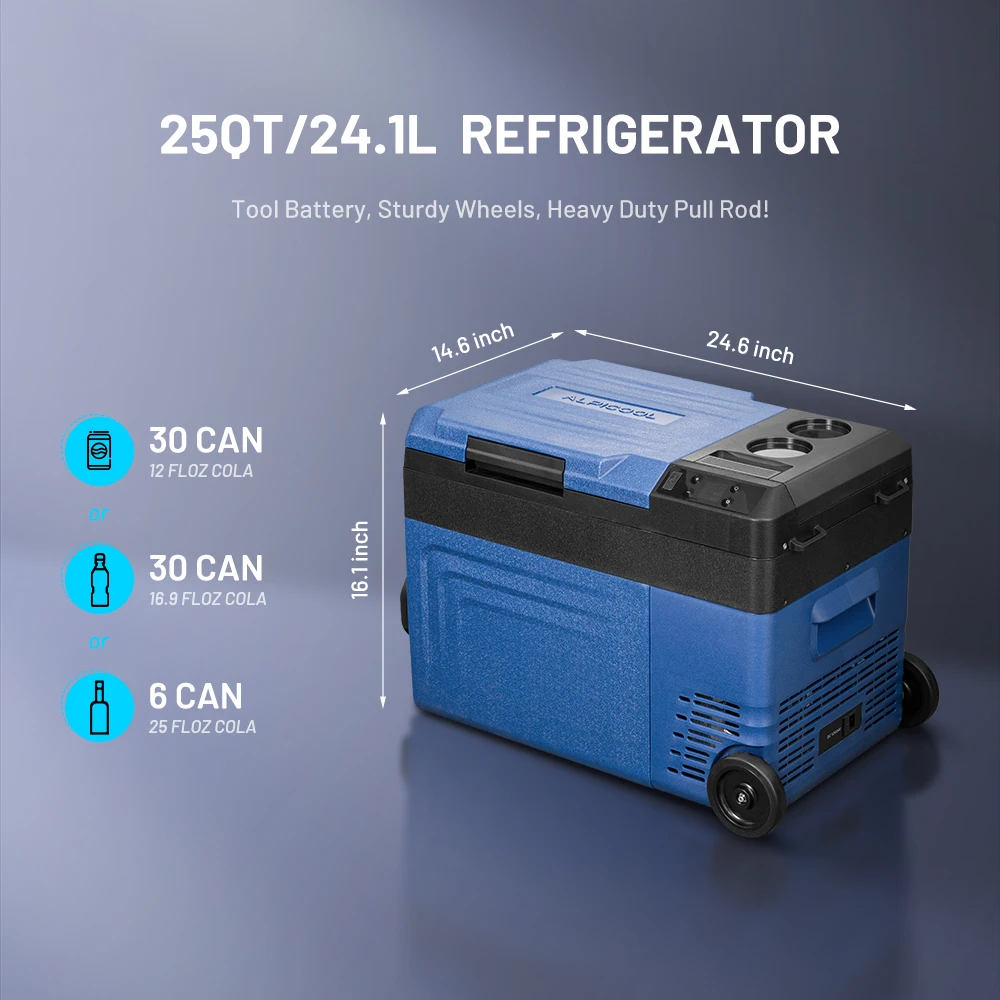 WTW25 Portable Car Fridge Freezers AC 100-240V DC 12V 24V Compressor Electric Camping Refrigerator Detachable Battery