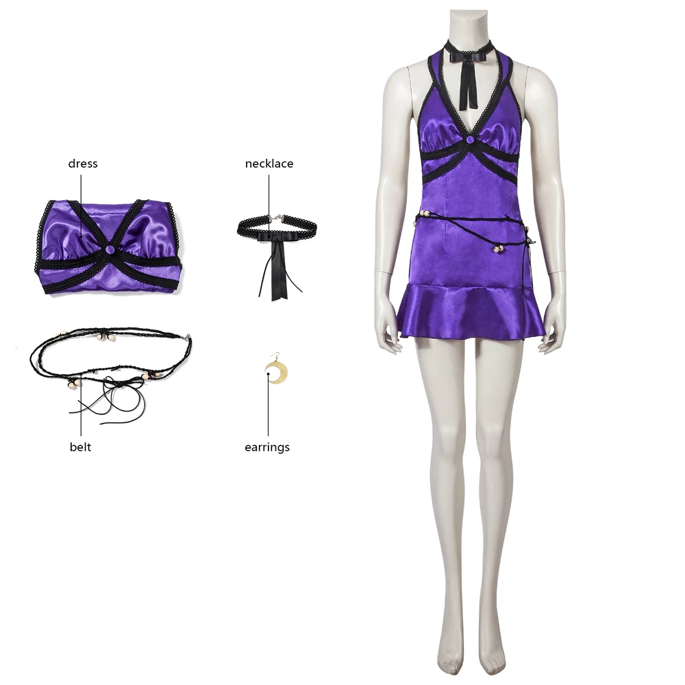 

New Game Final Fantasy VII Cosplay Costume Tifa Lockhart Sexy Purple Dress Halloween Party Stage Performance Dress