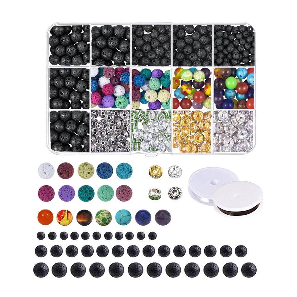 

1Set String Beads Stone Beads Kit Natural Volcanic 8mm DIY Jewelry Accessories for Bracelets Necklaces Earrings
