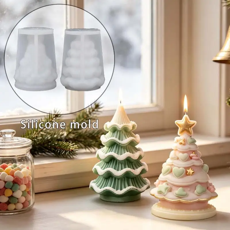 Christmas Tree Silicone DIY Mold Reusable Easy Demold for Scented Candle Aromatherapy Wax Home Xmas Decor Gift for Craft Lovers