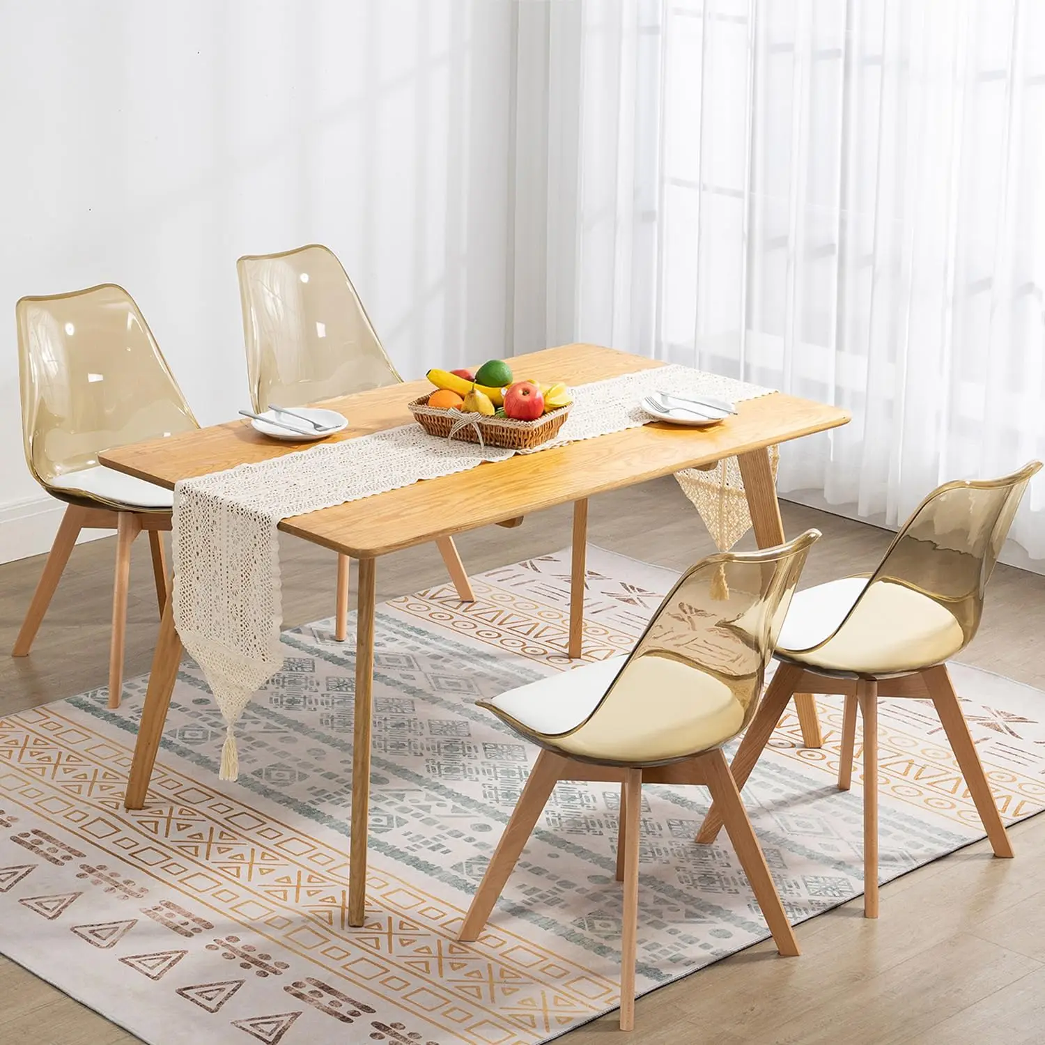 

Набор из 4 прозрачных обеденных стульев, современные акриловые стулья с сиденьями из искусственной кожи и деревянными элементами, на заказ