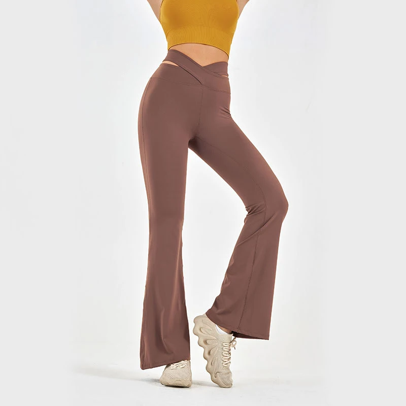 Sexy Cross Waist Aesthetics Shaping Yoga Pants Women Back Pocket Fitness Cycling Wide Leg Pants Woman High-End Sports Leggings