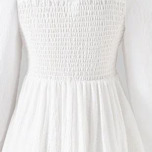2026 Autumn Kids BOW Child Clothes Teenager Puff Sleeve TIGHT Girls Daily Wear Backless Square PRINCESS Dress 4 6 8 9 12 Year