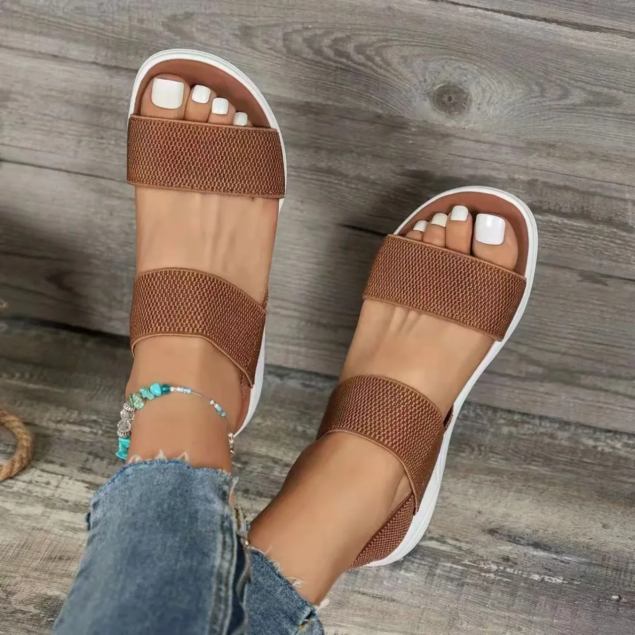 

New Summer Women's Wedge Platform Cozy Sandals Ladies Outdoor Beach Casual Elastic Band Designer Shoes Sandal Women Plus Size 43