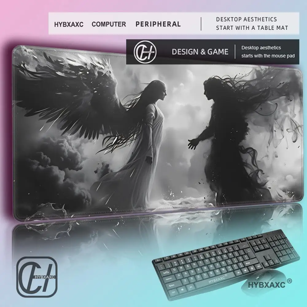 

Коврик для мыши HYBXAXC Dark Angel & Demon Silhouette, большой нескользящий настольный коврик с прошитыми краями для игр, устойчивый к разрывам, для клавиатуры