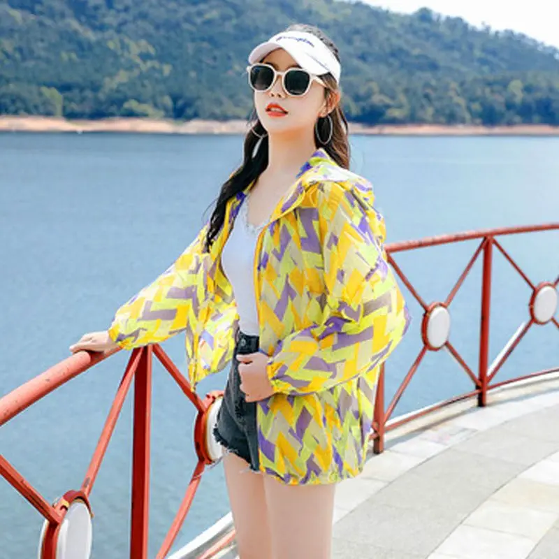 2023 Women\'s Clothing Fashion Loose Zipper Simplicity Printing Comfortable Hooded Sports Quick Dry Spring Summer Thin Jackets