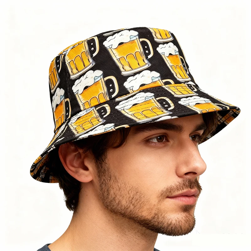 Beer Printed Fisherman Hat Reversible and Versatile Basin Ha