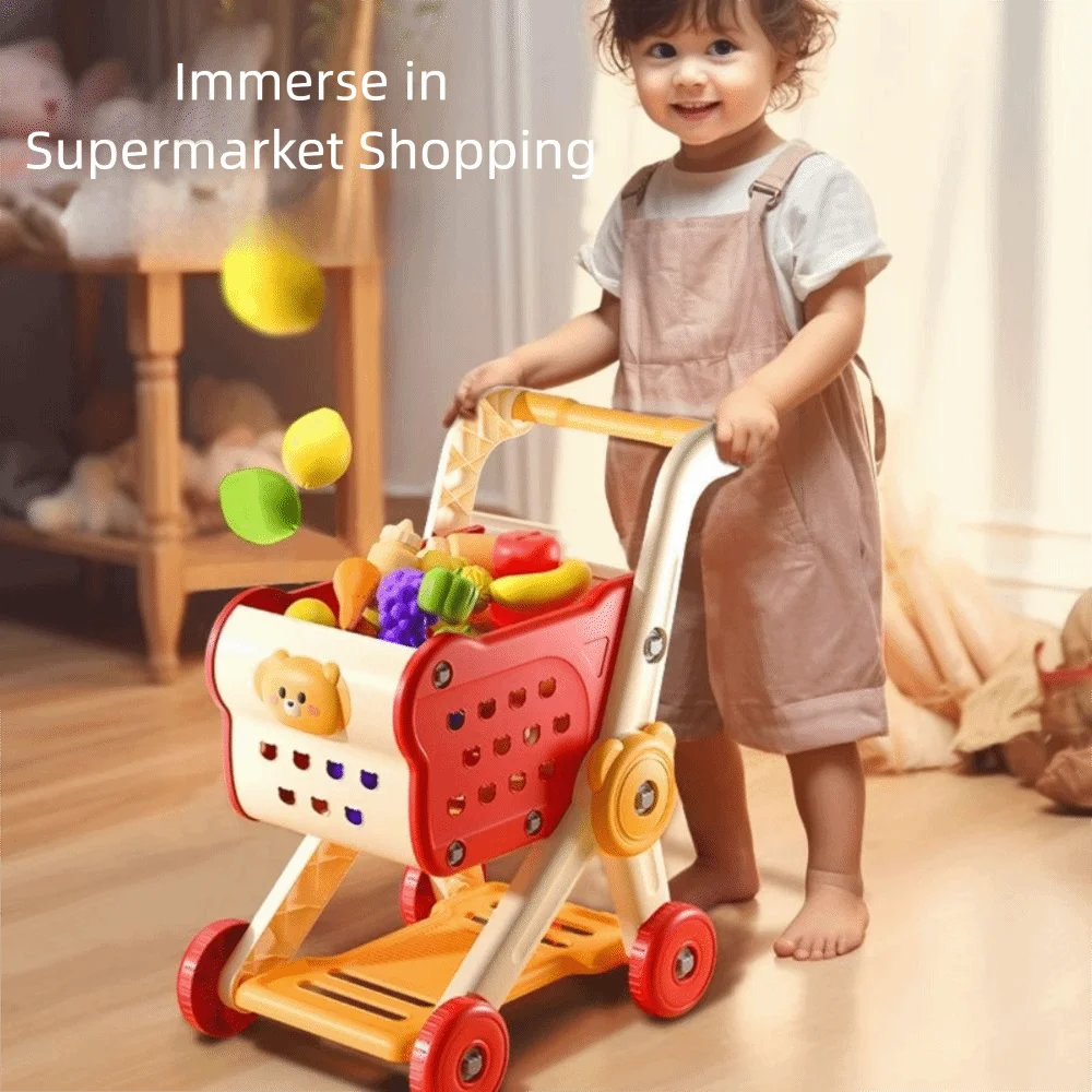Carrito de compras de tamaño Mini, juguete de fruta simulada, comida, verduras, supermercado, diseño de carrito de mano, juguete educativo, juego para niños pequeños