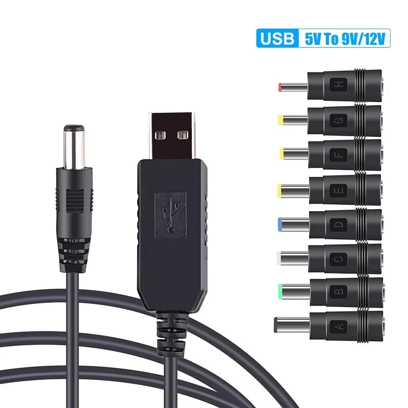 DC 5V to 9V/12V Power Bank To WiFi Cable USB/Type C Power Boost Cable With 8pcs Adapters for Wifi Router Modem Fan Speaker