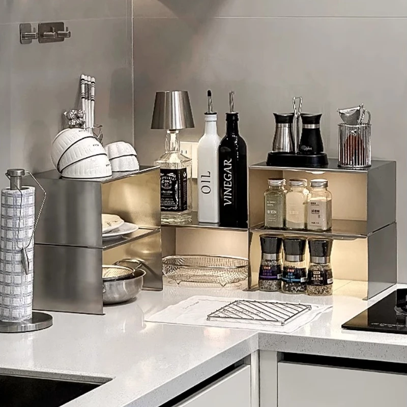 

Kitchen Organizer 2-Tier Countertop Spice Rack Space-Saving Condiment Shelf Rustproof Seasoning Storage Rack 304 Stainless Steel