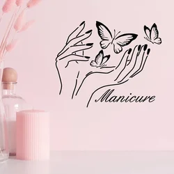 Manicure Vinyl Wall Decal Nail Design Polish Fashion Butterflies Beautiful Hands Wall Sticker Nail Salon Decor Design Mural A845