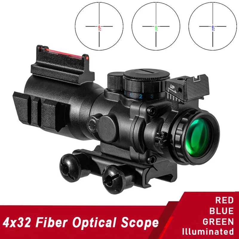 

Tactical 4x32 Fiber Optics Scope Sniper Magnifier Dual Illuminated Mil-Dot Riflescope Hunting Airsoft Reflex Sight
