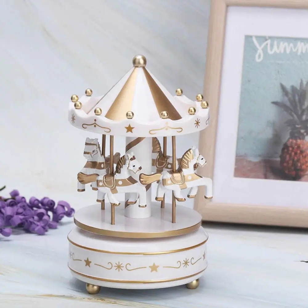 Merry-go-round Music Boxes Plastic Carousel Horse Musical Box Horse Roundabout Musical Box Baby Room Decor Girls Birthday Gifts