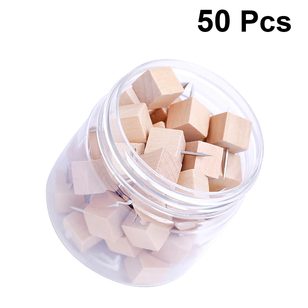 50 قطعة دبابيس ضغط الخشب مربع الزخرفية Thumbtacks الإبداعية السلامة المعادن الأظافر ل لوحة الفلين نشرة خريطة صور مكتب المدرسة