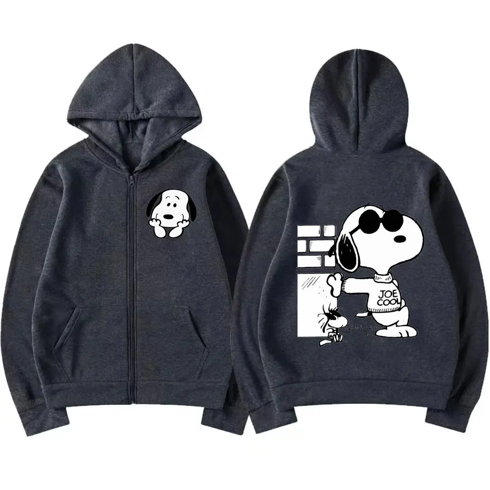 Snoopy Women Zipper Hoodie Cartoon Anime Spring Autumn Men Oversized Sweatshirt 2024 New Fashion Gray Couple Jackets Coats