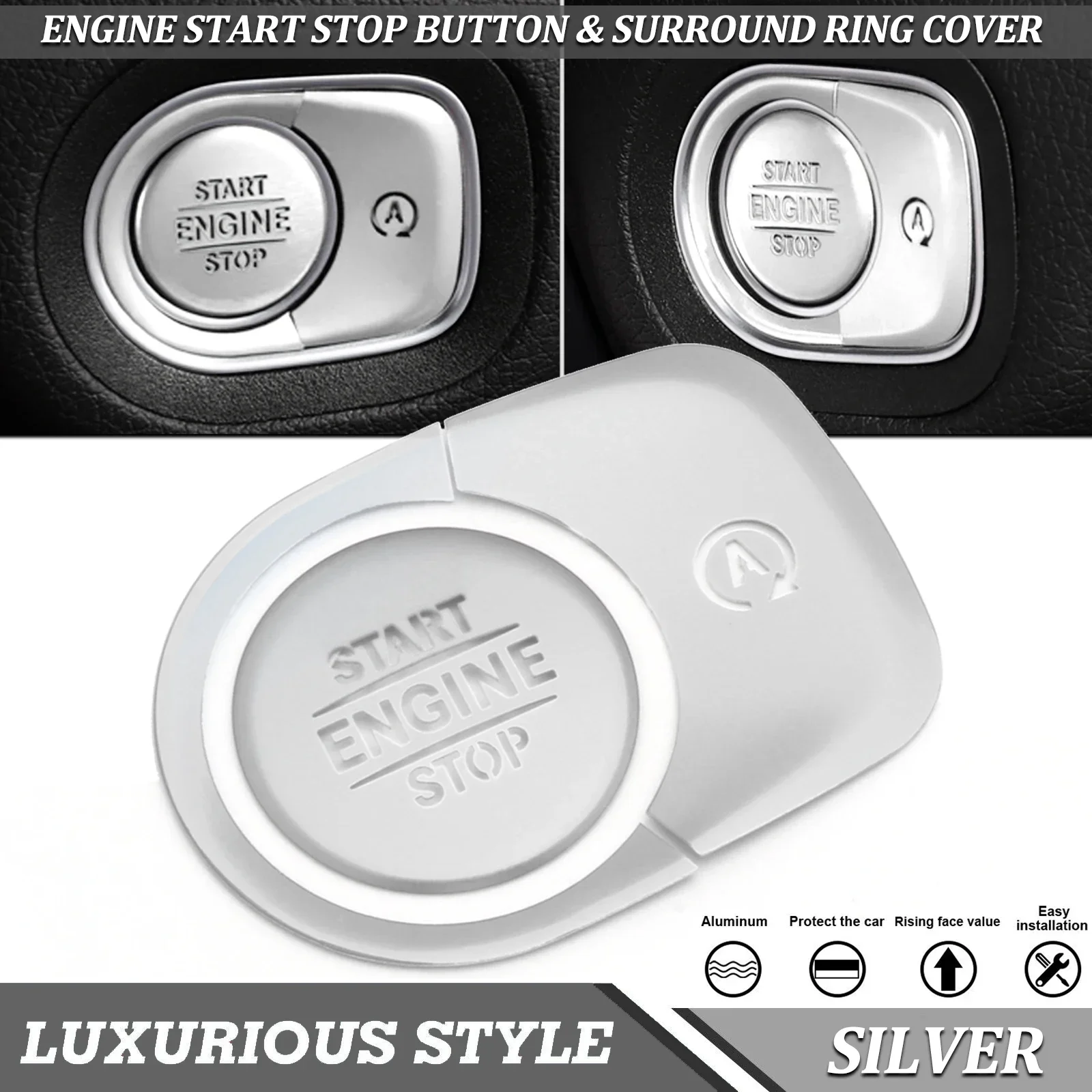 Silver Engine Start Stop Button Cover Surround Ring On/Off Switch Cover Sticker For Mercedes Benz W167 2019-up / X167 2020-up