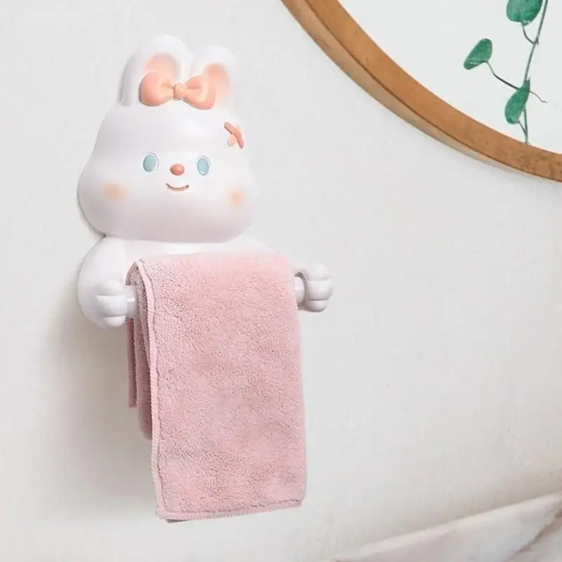 A0KF Bathroom Tissue Roll Holder Storage Rack Lovely Rabbit Toilet Paper Holder Wall Mounted Tissue Rack Toilet Roll Holder
