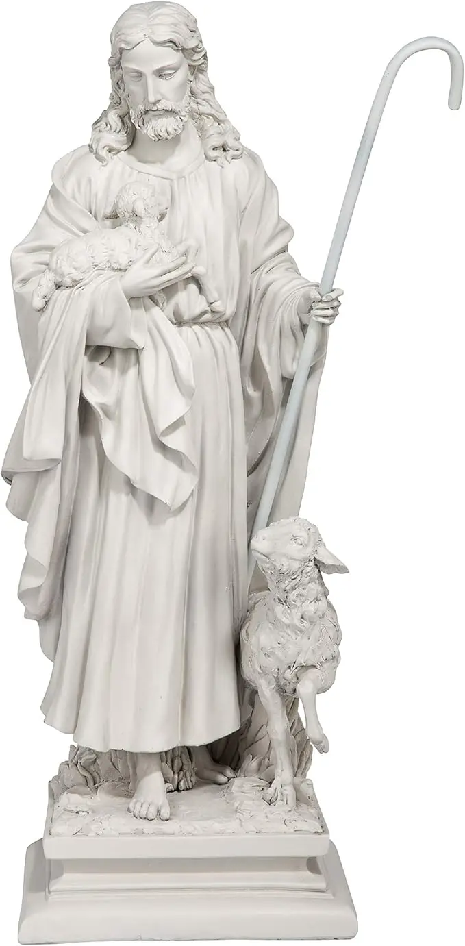 US 45 in. Tall Outdoor Saint Francis Birdbath Statue Yard Art Decoration, Light Gray Handcast Polyresin, Antique Stone Finish