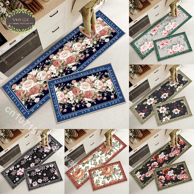 Luxury Flower Print Rugs Kitchen Drying Mat Bathroom Rug Non-slip Aesthetics Living Room Carpets Household Mat Home Decoration