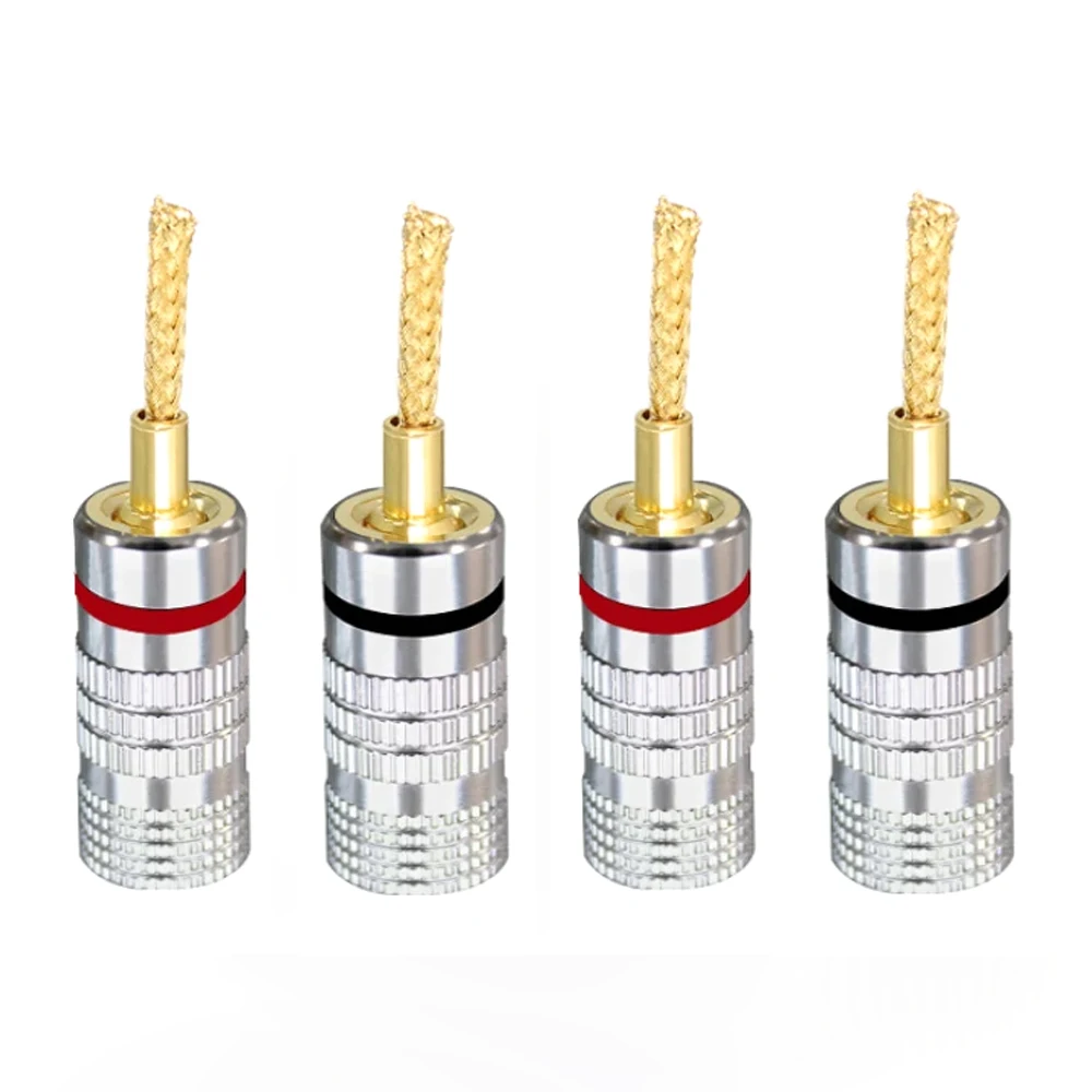 4PCS 24K Gold Plated Dual Screw Locking Banana Plugs Premium Audio Speaker Connectors with Secure Locking Home Theater Systems