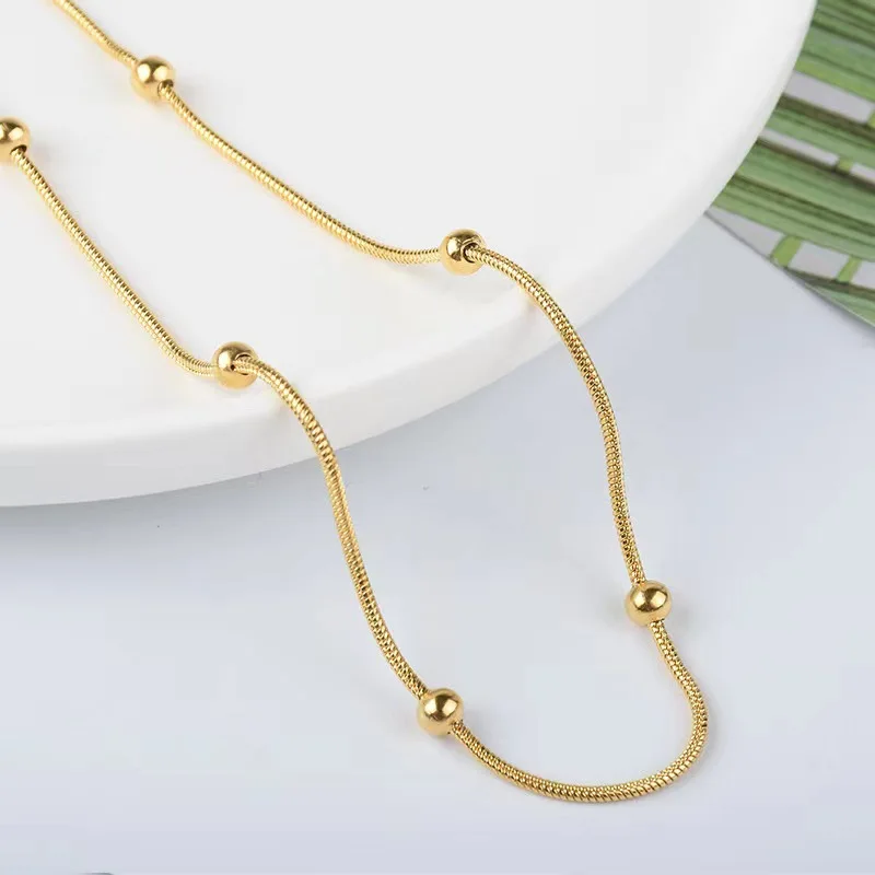 New Gold bead Snake Bone Chain Necklace Bracelet Set for Women Stainless Steel Gold Plated Color Charm Personality Accessories image 6