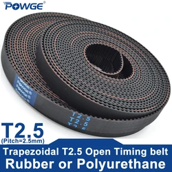 POWGE Rubber PU T2.5 Open Timing Belt width 4/6/10/15mm pitch 2.5mm Polyurethane Neoprene fiberglass T2.5 Synchronous pulley